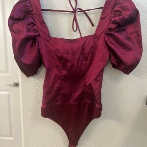 MAJORELLE Deep Red Puff Sleeve Bodysuit